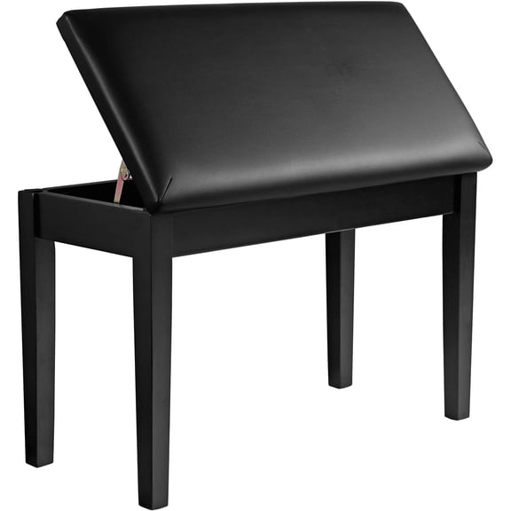 SONGMICS Wooden Duet Piano Bench with Padded Cushion Music Storage Black
