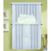 GorgeousHomeLinen (K66) 3 Piece Voile Rod Pocket Window Kitchen Sheer Curtain Set 2 Tier Panels & 1 Swag Valance, Various Solid Colors (White)