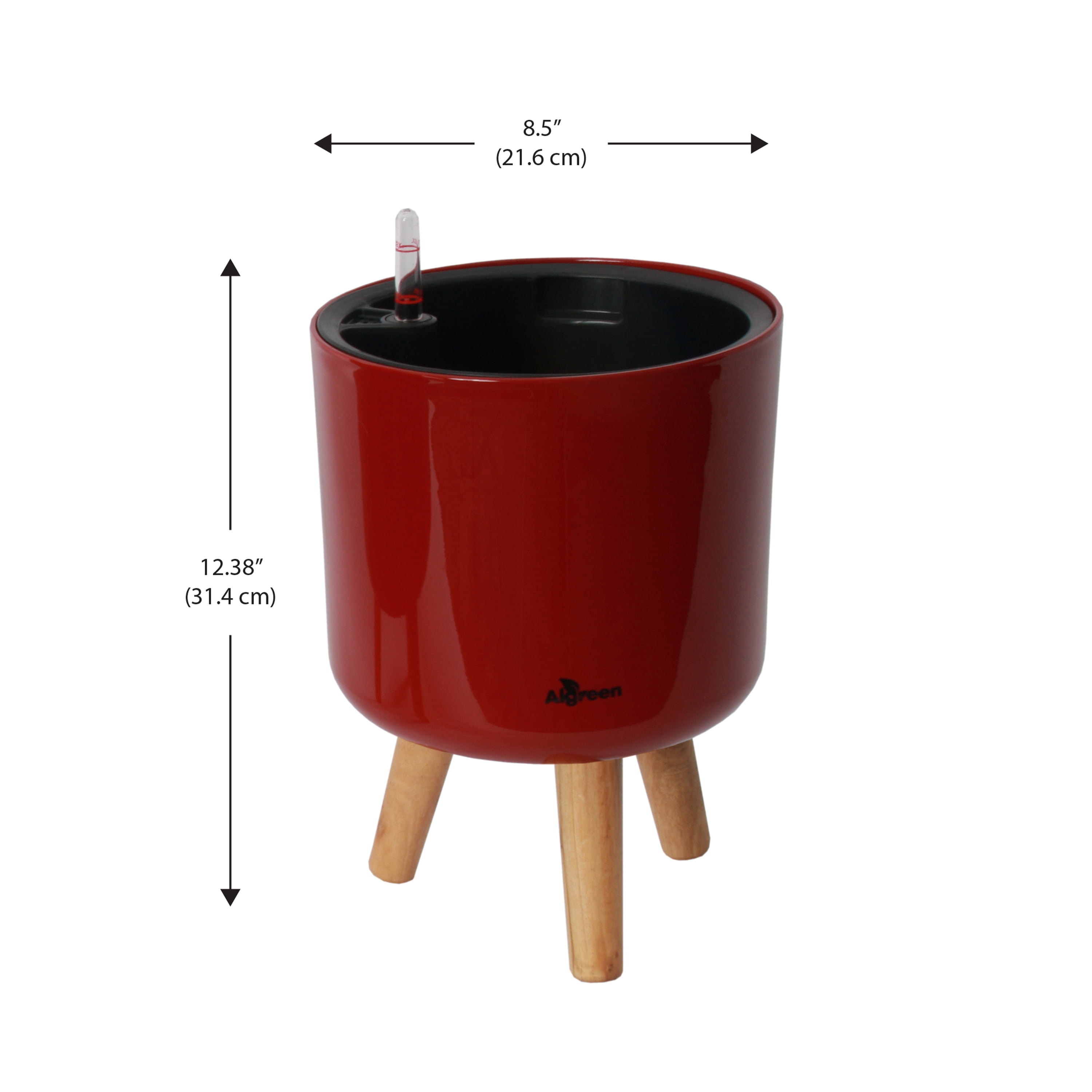 Algreen Modena 8.5" Self-Watering Planter with Stand, Gloss Red