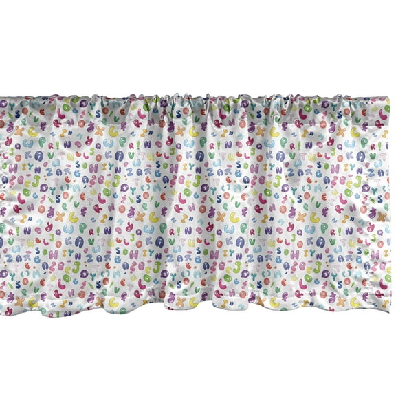 Ambesonne ABC Window Valance, Bubble Letters Doodle Fun, 54" X 12", Multicolor