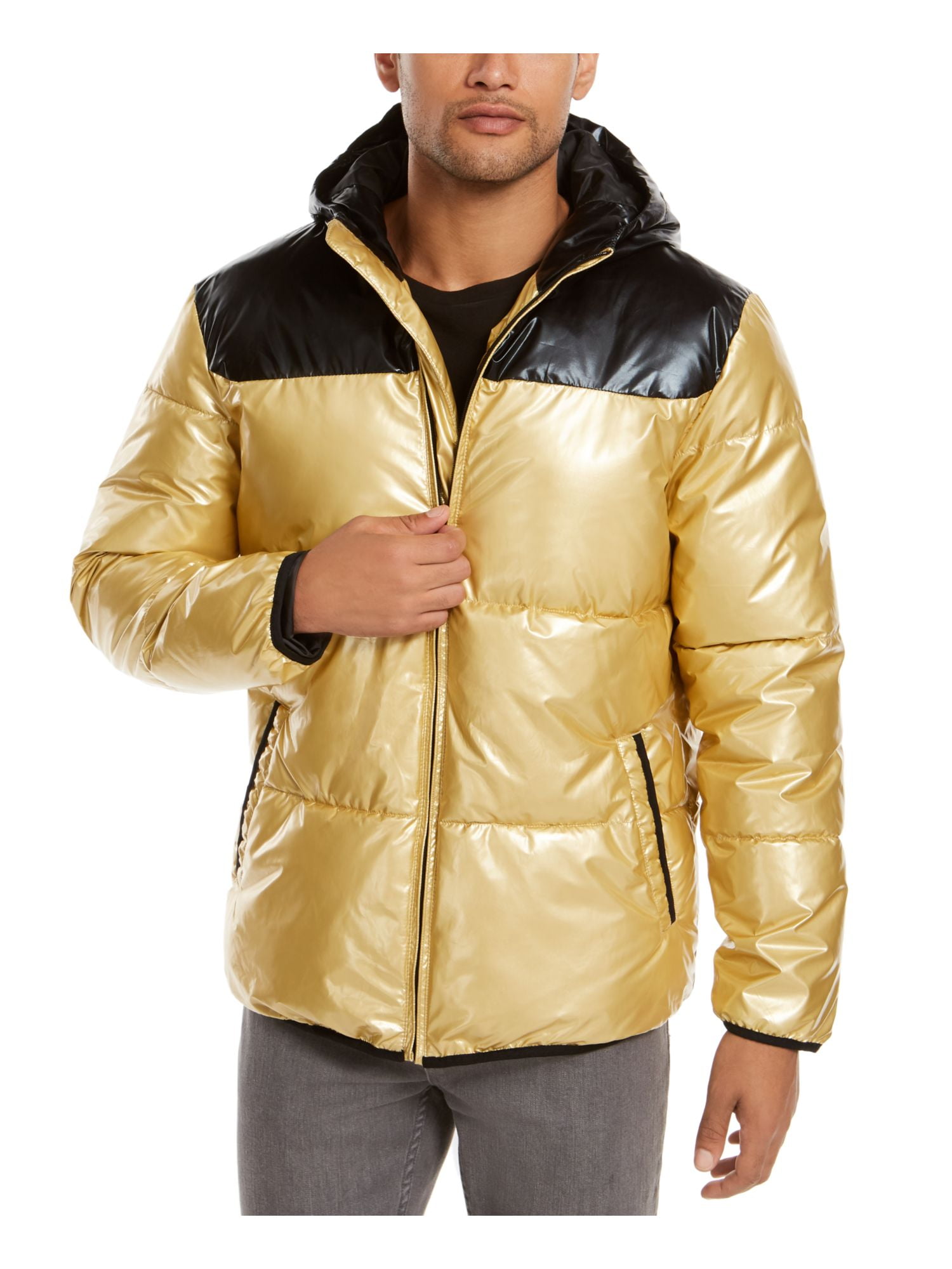 long gold puffer coat