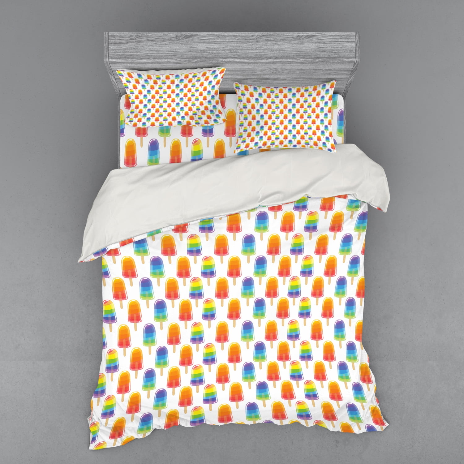 Ice Cream Duvet Cover Set, Orange and Rainbow Colored Sugary Treats