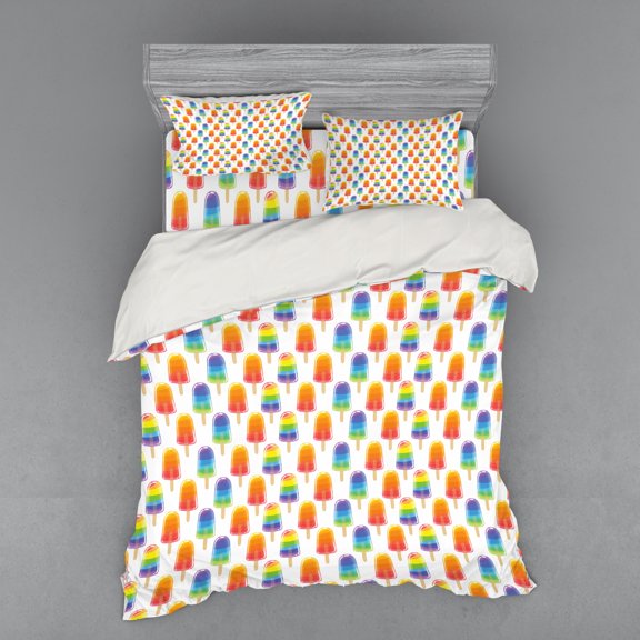 Ambesonne Ice Cream Bedding Set 4 Pcs, Orange Rainbow Flavor, Queen, Multicolor