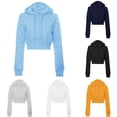 thumbnail image 3 of Dpytoraw Women's Cropped Zip Hoodie, Solid Long Sleeve Jacket for Casual Blue XL, 3 of 5