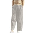 thumbnail image 2 of Gaecuw Linen Pants for Women Casual Summer Plus Size Regular Fit Long Pants Lounge Trousers Lace Sweatpants Casual Loose Baggy Pants Mid Waisted Linen Ankle Length Workout Pants with Pockets Solid, 2 of 8