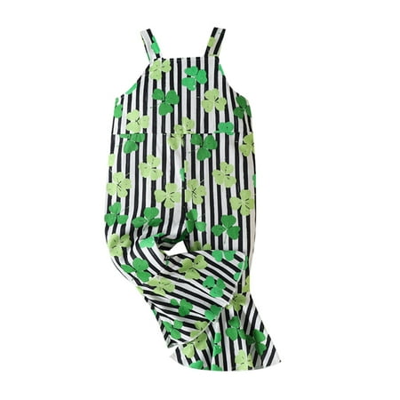 

Diconna Toddler Girls Irish Festival Romper Girls Summer Shamrock Stripe Print Flare Pants Jumpsuit Green Stripe 4-5 Years