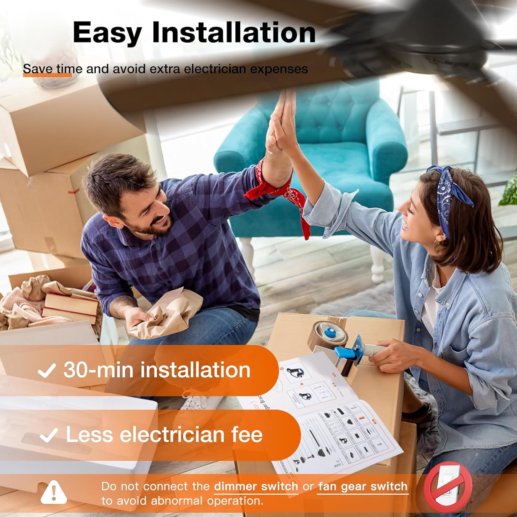 Ceiling Fans with Lights, 56 inch Ceiling Fan with Light and Remote Control, Flush Mount, 3CCT, Dimmable, Quiet Reversible Motor, Black Ceiling Fan for Bedroom Indoor/Outdoor Use
