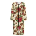 thumbnail image 3 of Yuyamidu Poinsettia Women's Long Robes with Front Zipper Casual Crewneck Bathrobes Christmas Robes Zippered Housecoat Size 3XL, Comfy Long Sleeve Sleepwear Nightgown, 3 of 7