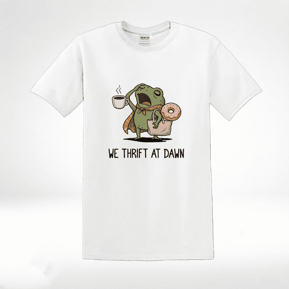 We Thrift At Dawn Funny Thrifting Frog Graphic T-Shirt