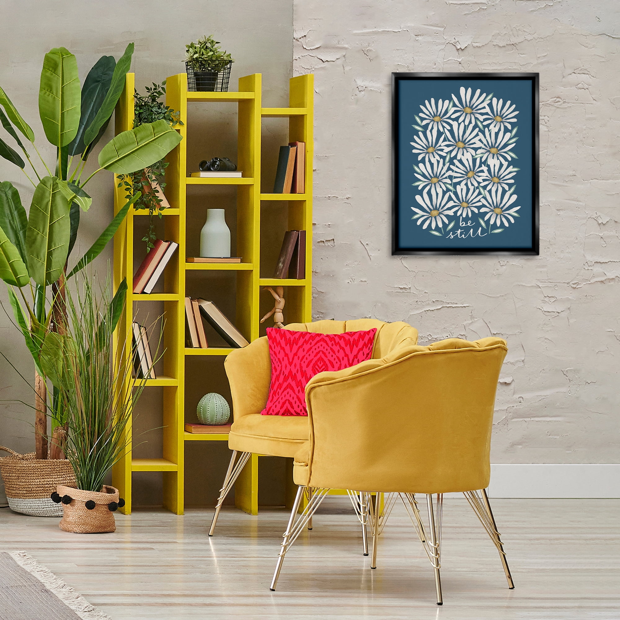 Stupell Industries Be Still Daisy Pattern Botanical & Floral Painting Black Floater Framed Art Print Wall Art, 17 x 21