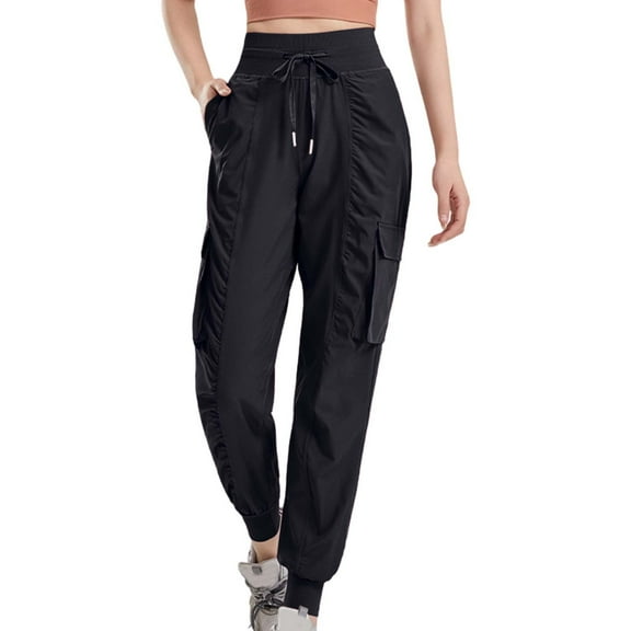 High Waisted Yoga Pants For Women Loose Fit Workout Running Sports Trousers With Drawstring Folded Hem Comfortable Stretchy Activewear