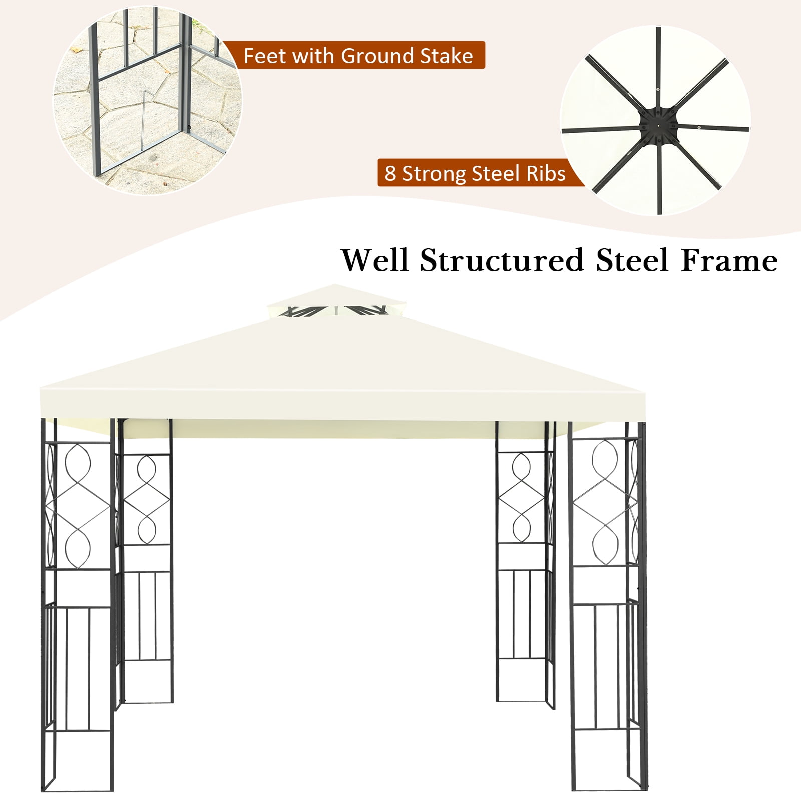 Topbuy 2-Tiers 10'x10'Outdoor Canopy Gazebo Art Steel Frame Party Patio Large Canopy Gazebo