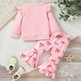thumbnail image 4 of XEGLSBU Toddler Girl Outfits 4T Cotton Girls Cute Long Sleeve Hoodie with Ruffled Sleeves Round Neck Bow Print Patchwork Flare Pants Set 0 4 Years Old Pink Size 2-3 Years, 4 of 7