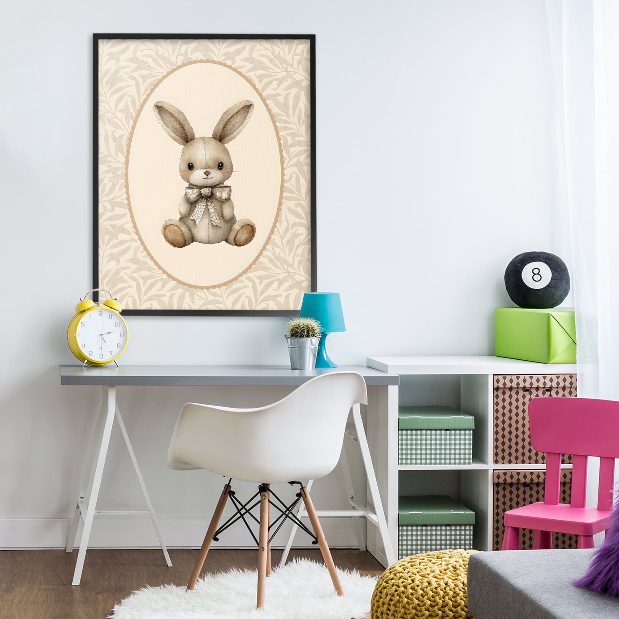 Stupell Industries Neutral Bunny in Oval Border Black Framed Giclee Art, design by LSR Design Studio