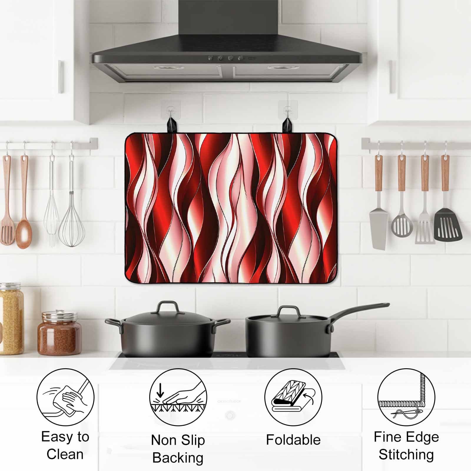 Red Striped Ombre Stove Top Cover for Electric Stove, Heat-proof & Non Slip Glass Top Stove Cover Protector, Modern Red Moire Geometric Kitchen Flat Cooktop Rubber Mat 24x21 Inches