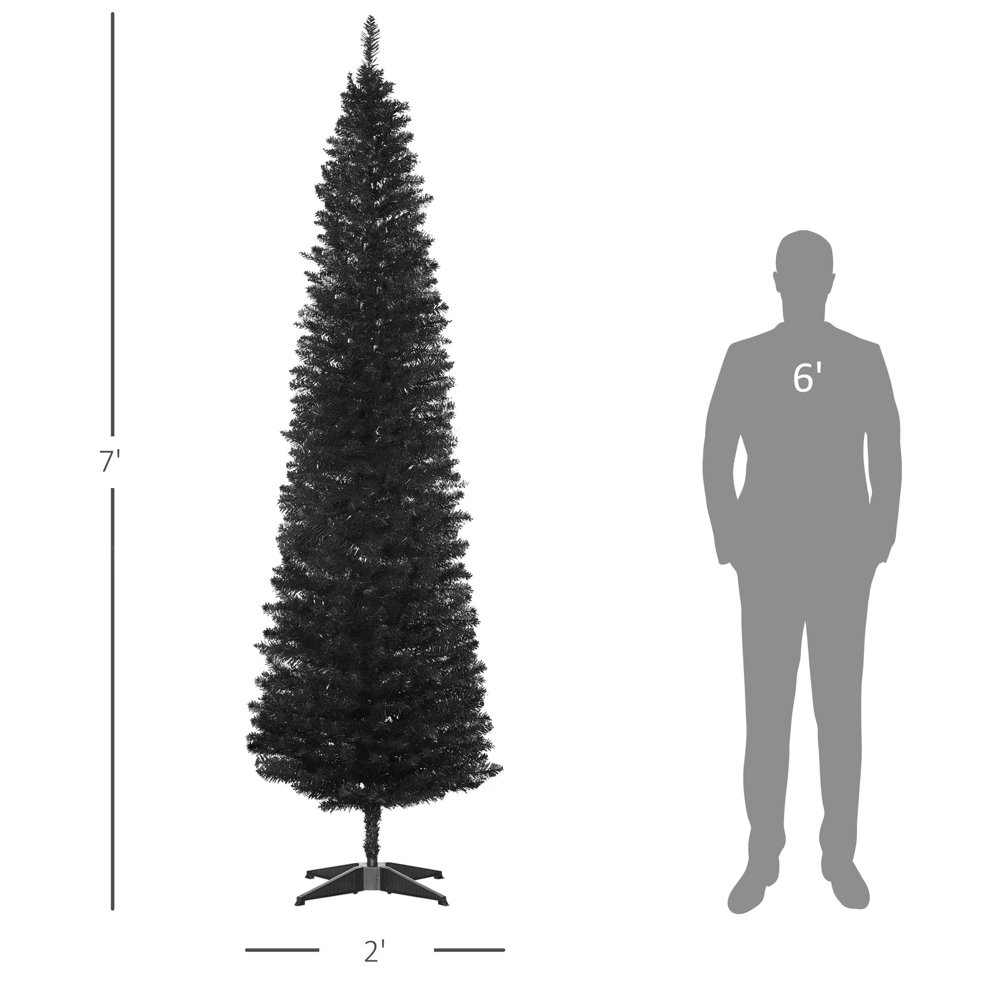Astoutdoor Artificial Christmas Tree, Black, Plastic, 7 ft, Slim Pencil Style, 499 Tips