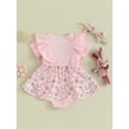 thumbnail image 4 of Gupgi Baby Girl Easter Outfit Summer Short Sleeve Ribbed Rabbit Romper Dress with Headband, 4 of 9