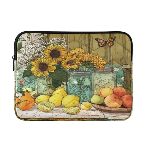 Quilted Laptop Sleeve for 13-16 Inch Laptops Protective Laptop Case Cover Lightweight Travel & Office Essentials Vase and Fruit Pattern