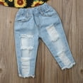 thumbnail image 5 of 3Pcs Pretty Girls Clothes Set Kids Baby Girl Clothes Short Sleeve Off-shoulder Sunflower Crop Tops Denim Pants Outfits, 5 of 6
