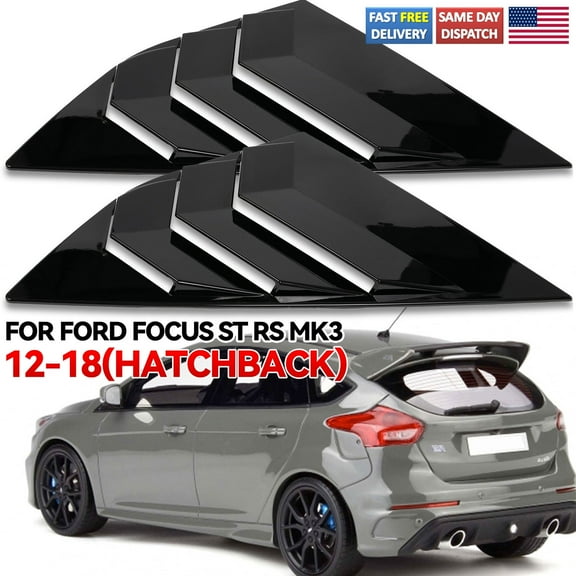 2X Rear Window Side Louvers Vent Glossy Black for Ford Focus ST RS MK3 2012-2018