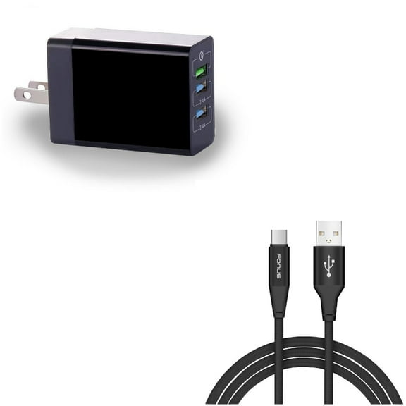 Type-C 10ft USB Cable w 34W Home Charger N1W for Blackberry Key2 LE - BLU G9, Vivo XI Plus 5 - CAT S61 S48c - Coolpad Legacy - Essential Phone (PH-1) - Google Pixel XL 3a XL 3 XL 2 XL