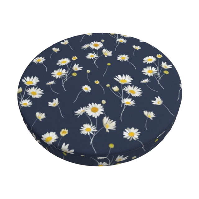 Disketp Daisies Flowers Funda Redonda para Taburete, Funda de Cojín para Silla de Bar Suave y Elástica-14 inch