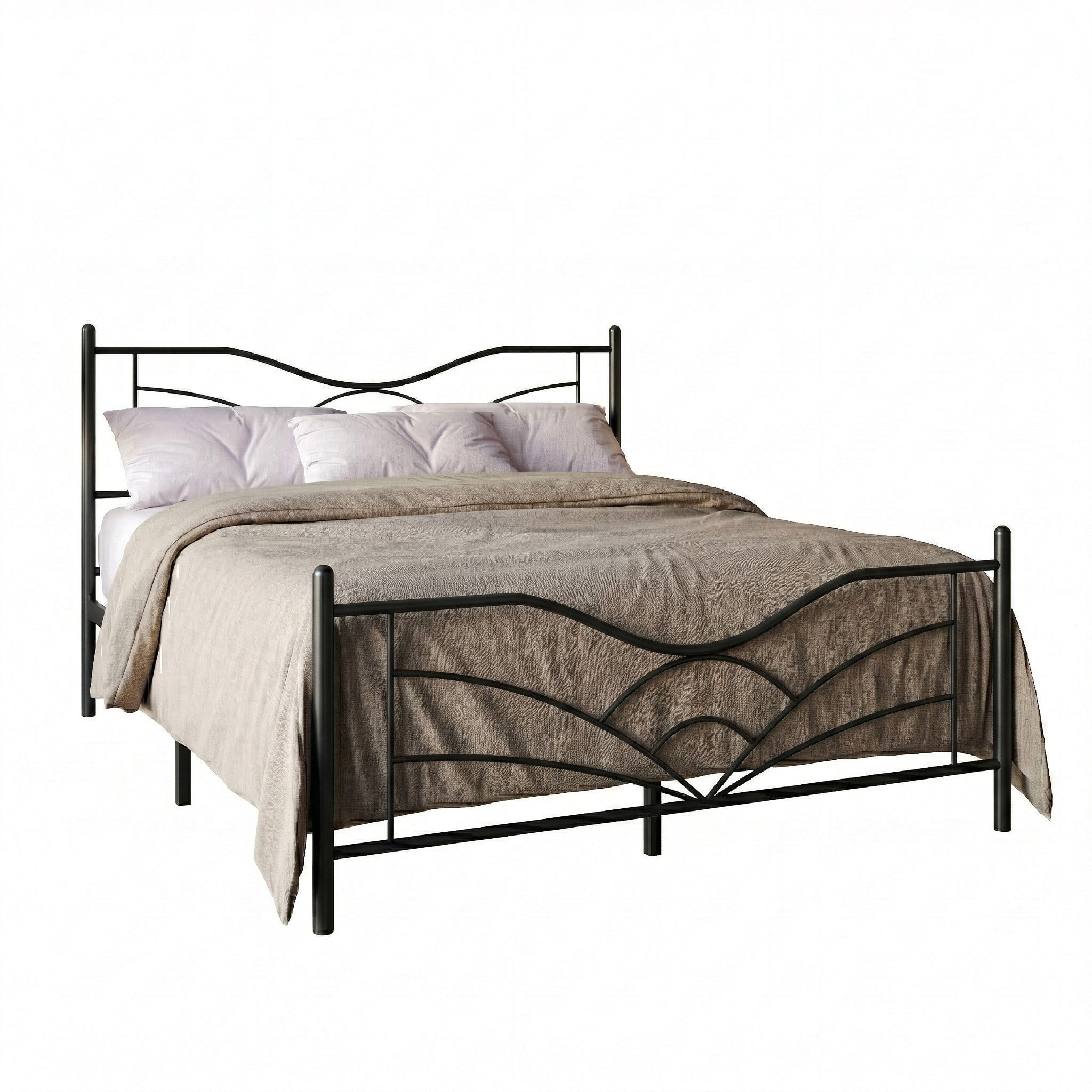 Home Design Enfield Classic King Metal Platform Bed, Curved Headboard and Footboard, No Box Spring Needed, Black