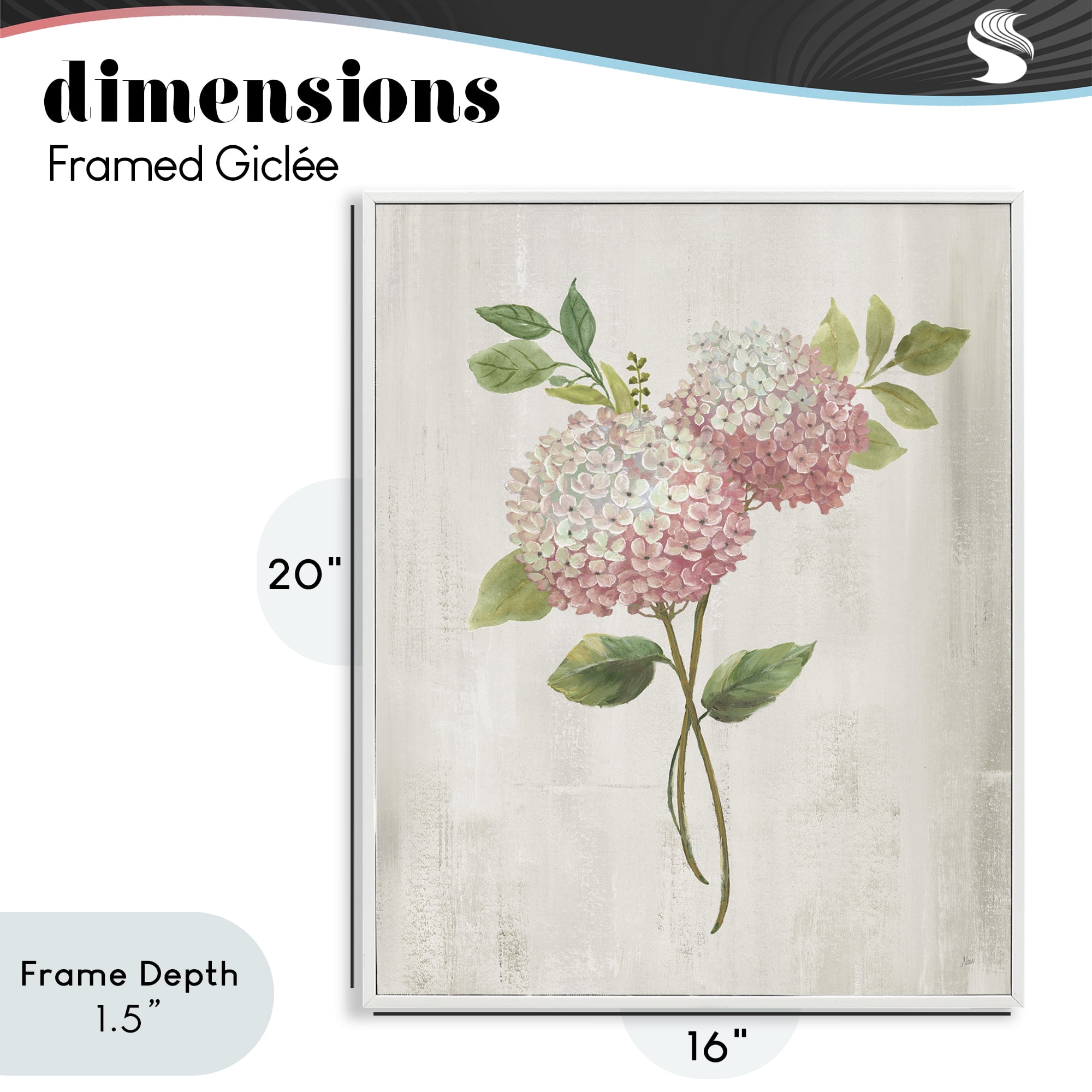 Stupell Industries Pink Hydrangea Paired Stems White Framed Giclee Art, design by Nan