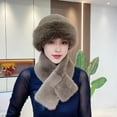 thumbnail image 2 of 2 Pcs/Set Women Winter Hat Scarf Set Fuzzy Plush Thickened Windproof Heat Retention Cross Neck Wrap Solid Color Dome Faux Fur Fisherman Hat Outdoor Cap-Dark Brown,One Size, 2 of 8