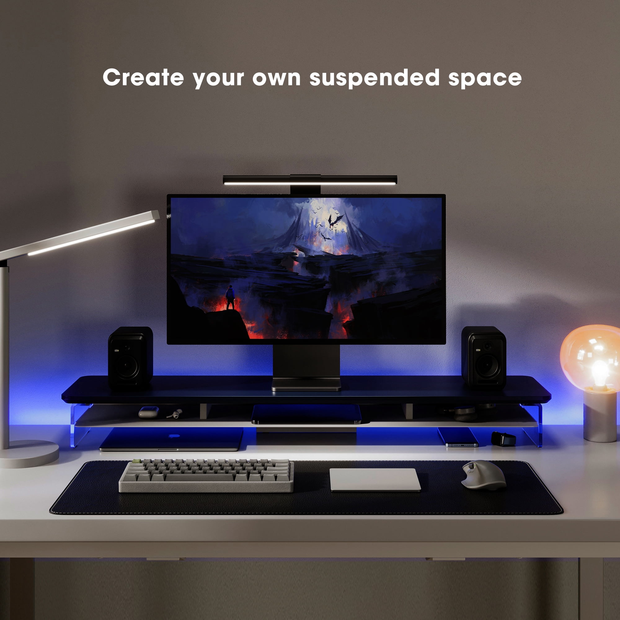 Fenge 42.5 Inches Acrylic Monitor Stand Riser with Metal Storage