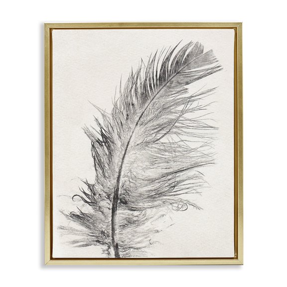 Stupell Industries Bohemian Boho Windswept Feather Gold Floating Frame Canvas Art, 17 x 21, by Pernille Folcarelli