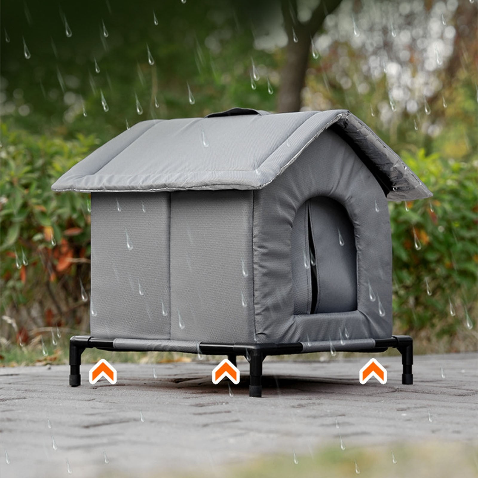 Outdoor Cat Kennel for All-Season Indoor Outdoor Use Metal Frame with Easy-Clean Pet Bed and Water for Cats and Dogs