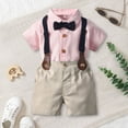 thumbnail image 2 of Kid Toddler Boy Formal Outfit Set Boy Outfit Set Toddler Baby Striped Short Sleeve Shirt & Suspender Shorts with Bow Tie 2-Piece Formal Outfit Toddler Boy Summer Clothes, 2 of 9