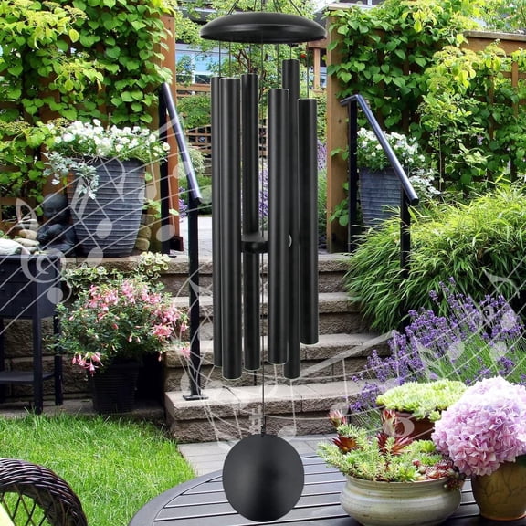 ANLTDTC 45 Inch Large Deep Tone Memorial Wind Chimes with 6 Heavy Tubes for Outdoor Garden Decor, Black Aluminum
