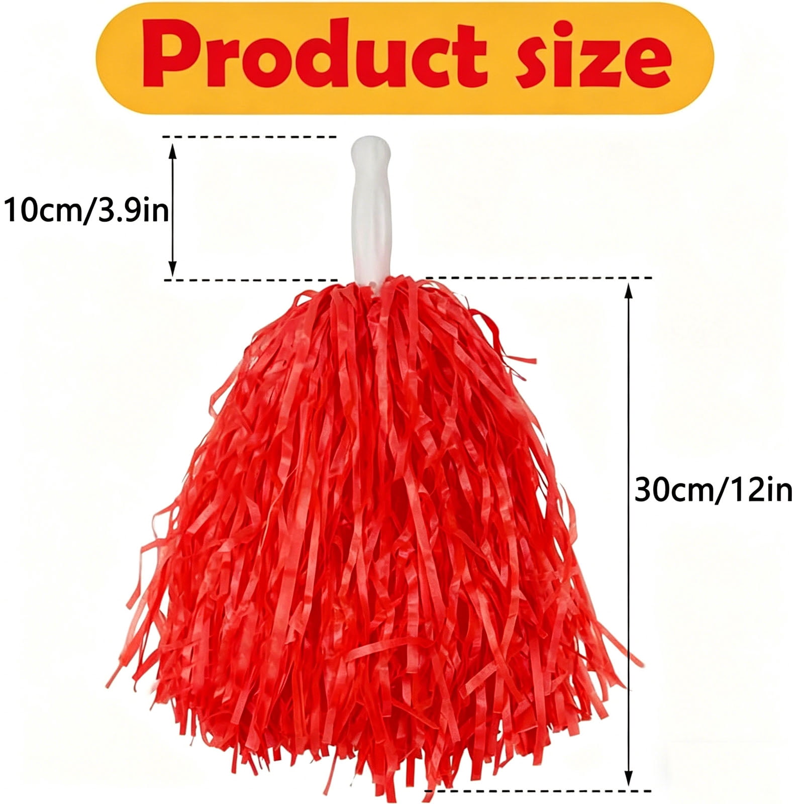 Matte Cheerleading Pom Poms - Soft Plastic with Baton Handle for Sports & Parties(12PCS)