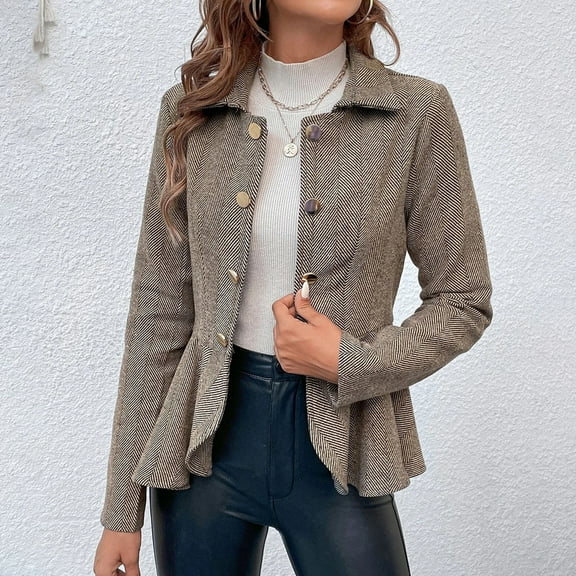 BKQCNKM Blazers For Women Women'S Casual Jacket High Low Hem Open Front Long Sleeves Work Peplum Coat Winter Coats For Women Womens Fall Fashion 2023 Beige L