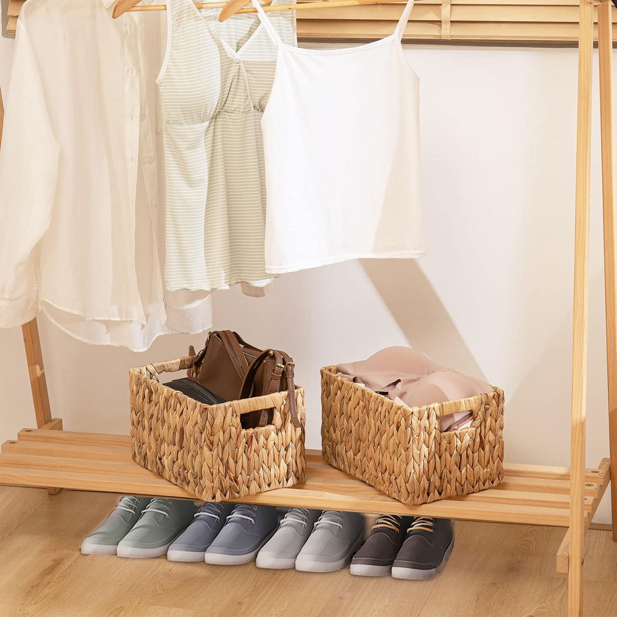 Hengbo 2pcs Handmade Water Gourd Storage Baskets with Handles - Large Rectangular Woven Baskets for Toilet Tank Tops, Home Miscellaneous Storage