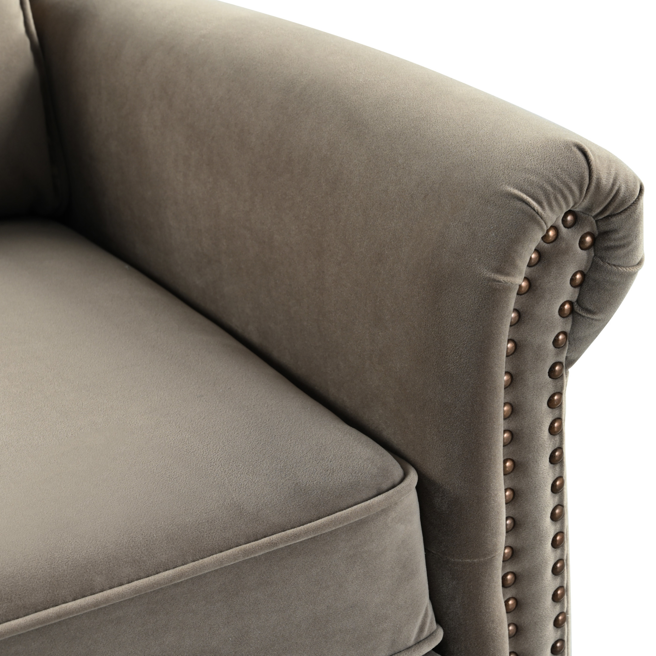 Elegant Velvet 360° Swivel Recliner with Nailhead Accents and Adjustable Design, Light Brown