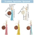 thumbnail image 2 of 5 Colors PU Leather Tassel Keychain Wooden Round Pendant Key Rings PU Leather Car Key Holder with Swivel clasp for DIY Handbag Backpack Hanging Tassels Decoration, 2 of 5