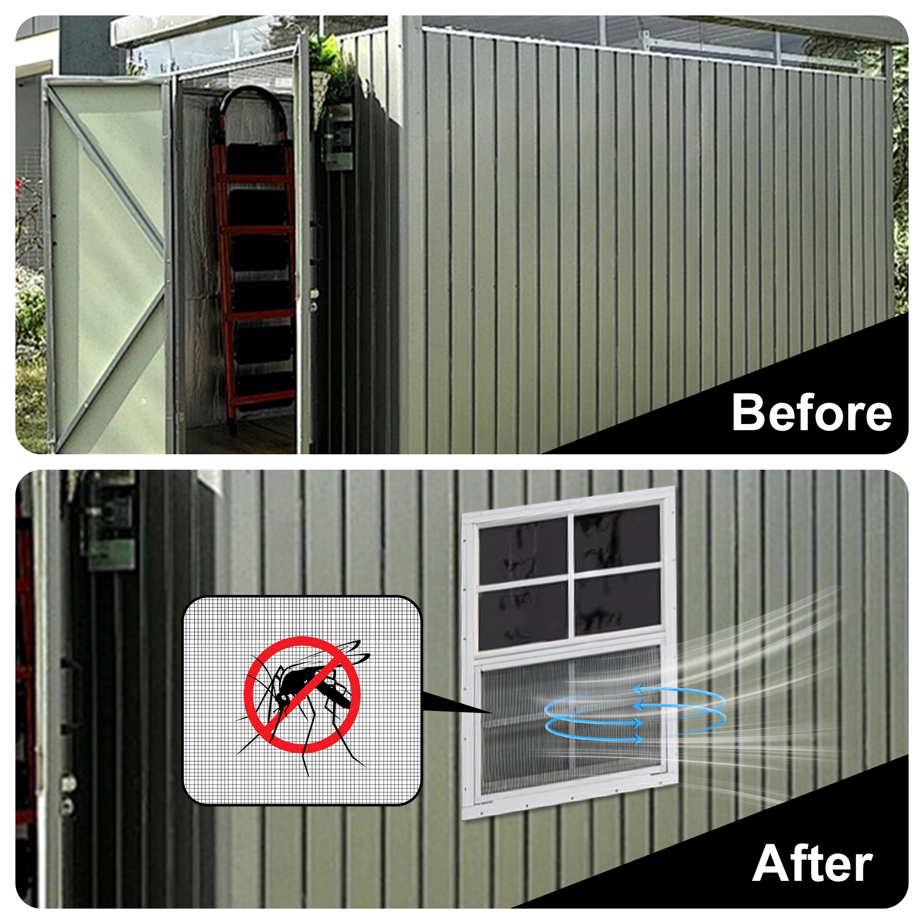 Gaahing Heavy-Duty Aluminum Shed Windows Kit Flush Mount with Tempered Glass & Fiberglass Screens,24" x 36",2-Pack