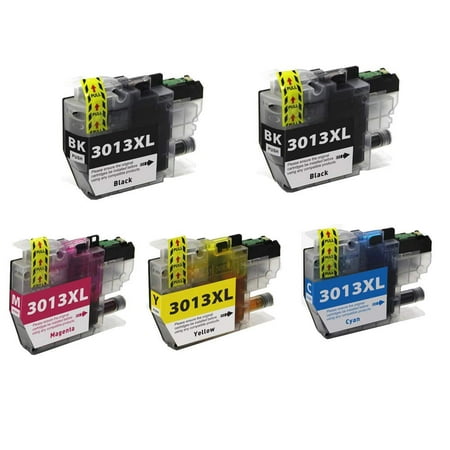 5 PACK Compatible Brother LC3011 / LC3013 High Capacity Ink cartridges - includes 2 Black LC3013BK and 1 each Cyan LC3013C, Magenta LC3013M, Yellow LC3013Y compatible ink