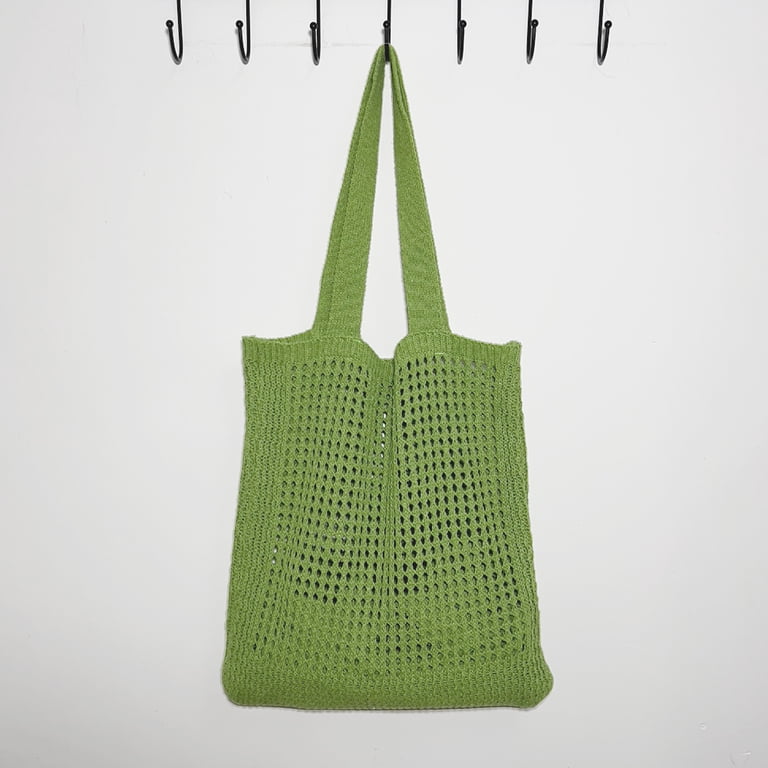 Yucurem Simple Hollow Knitted Shoulder Bag, Solid Color Crochet