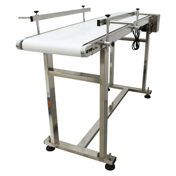 PU Flat Conveyor Adjustable Speed PU Belt Conveyor with Double Guardrail Stainless Steel 59"*11.8"