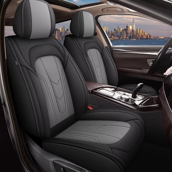 JIAMAOXIN Car Seat Covers Fit for Hyundai Kona 2018-2025: 2PCS Front Leather Seat Covers Waterproof Airbag Compatible Automotive Seat Cushion Protector(2 Seats,Black&Gray)