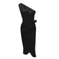 thumbnail image 5 of Fridja Dame Couleur Unie Irrégulière Inclinée Épaule Ceinture Slim Fit Robe de Satin, 5 of 5