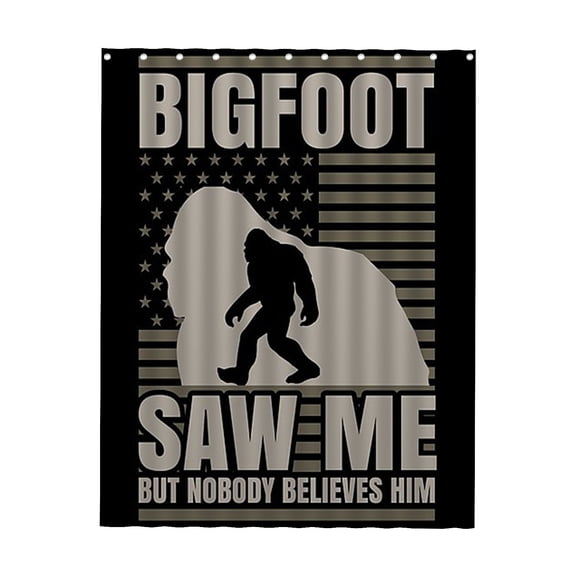 Bigfoot Shower Curtains Funny Bigfoot Saw Me American Flag Waterproof Bathroom Curtains with Hooks, Unique Bigfoot Saw Me But Nobody Believes Him Themed Bathroom Decor