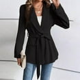 thumbnail image 2 of Dazajoo Blazers for Women with Belt Casual Long Sleeve Botched Suit Jacket Solid Color Office Work Blazer,Black,L, 2 of 10