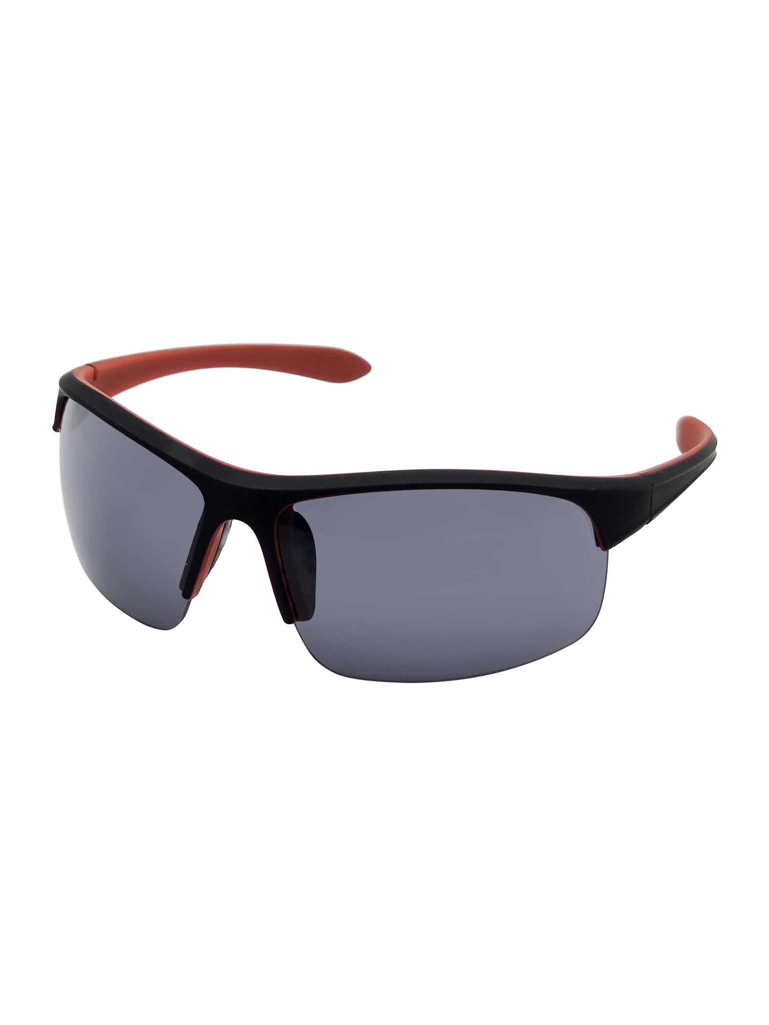Kids Plastic Sports Wrap Shield Black and Red Frame Smoke Lens Sunglasses