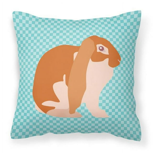 Carolines Treasures BB8136PW1414 English Lop Rabbit Blue Check Fabric Decorative Pillow, 14 x 14 in.