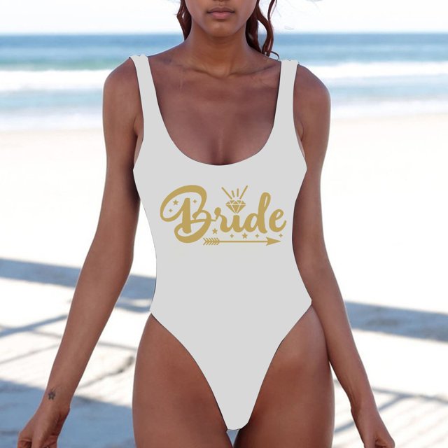 WILLBEST Trajes de Baño Mujer 2 Piezas Traje de Baño Mujer Moda Letra Impresa Pieza Traje de Baño Sexy Bikini Traje de Baño Sin Mangas Traje de Baño Sin Espalda